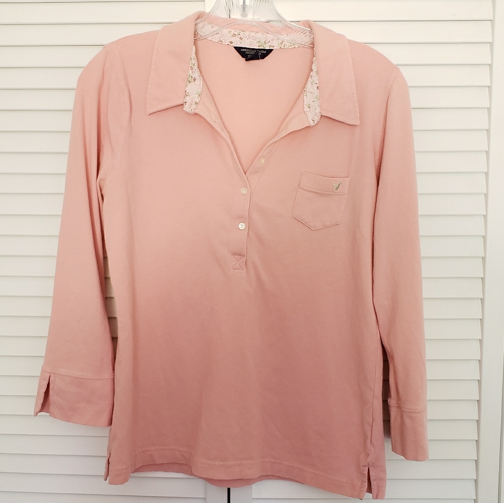 Like New American Eagle Collared Jersey Shirt Sz L